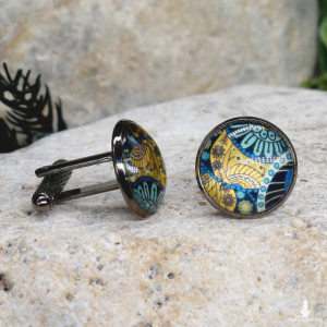 Czarne spinki do mankietów koszuli z oczkiem / abstrakcja, geometria #221