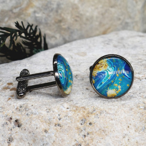 Czarne spinki do mankietów koszuli z oczkiem / abstrakcja, geometria #226