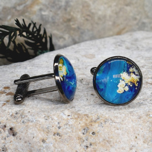 Czarne spinki do mankietów koszuli z oczkiem / abstrakcja, geometria #229