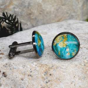 Czarne spinki do mankietów koszuli z oczkiem / abstrakcja, geometria #230