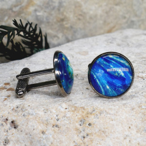 Czarne spinki do mankietów koszuli z oczkiem / abstrakcja, geometria #234