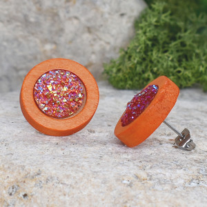 Drewniane kolczyki sztyfty z druzami boho #2