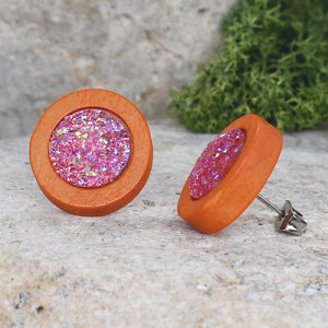 Drewniane kolczyki sztyfty z druzami boho #3