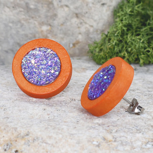 Drewniane kolczyki sztyfty z druzami boho #8