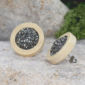 Drewniane kolczyki sztyfty z druzami boho #10