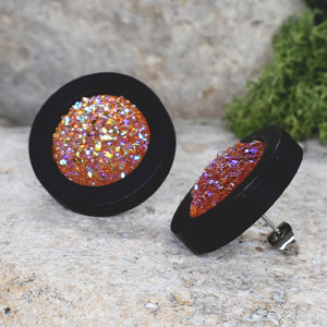 Drewniane kolczyki sztyfty z druzami boho #19