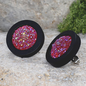 Drewniane kolczyki sztyfty z druzami boho #20