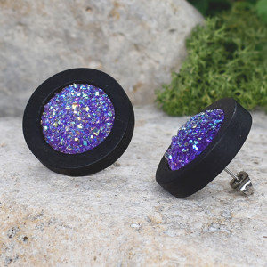 Drewniane kolczyki sztyfty z druzami boho #22