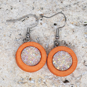 Drewniane wiszące kolczyki z druzami boho #28