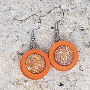 Drewniane wiszące kolczyki z druzami boho #29