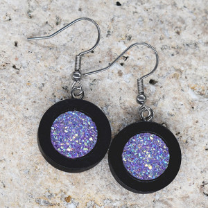 Drewniane wiszące kolczyki z druzami boho #39