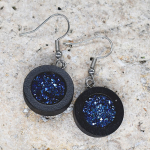 Drewniane wiszące kolczyki z druzami boho #41