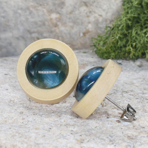 Drewniane kolczyki sztyfty z kolorowymi kaboszonami boho #43