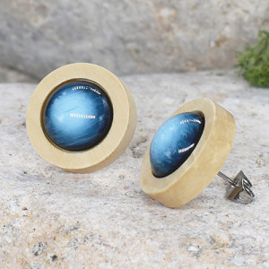 Drewniane kolczyki sztyfty z kolorowymi kaboszonami boho #46