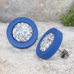 Drewniane kolczyki sztyfty z druzami boho #49