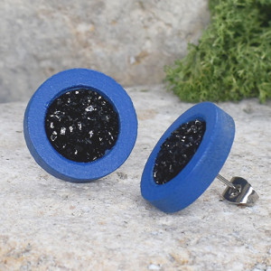 Drewniane kolczyki sztyfty z druzami boho #51