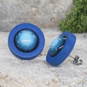 Drewniane kolczyki sztyfty z kolorowymi kaboszonami boho #54