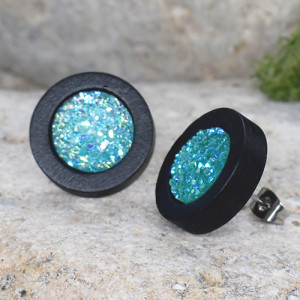 Drewniane kolczyki sztyfty z druzami boho #56