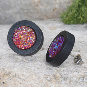 Drewniane kolczyki sztyfty z druzami boho #59