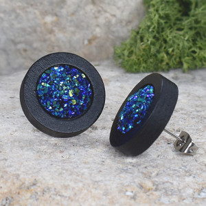 Drewniane kolczyki sztyfty z druzami boho #62