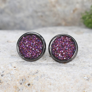 Stalowe kolczyki wkrętki z druzami boho #63