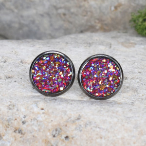 Stalowe kolczyki wkrętki z druzami boho #65