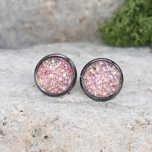 Stalowe kolczyki wkrętki z druzami boho #68