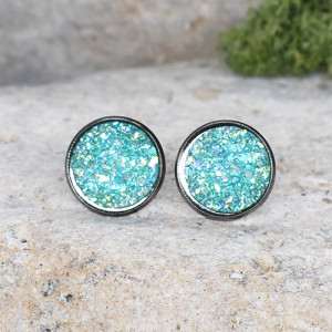 Stalowe kolczyki wkrętki z druzami boho #70