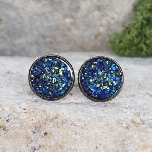 Stalowe kolczyki wkrętki z druzami boho #71