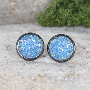 Stalowe kolczyki wkrętki z druzami boho #72