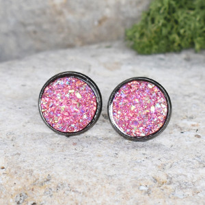 Stalowe kolczyki wkrętki z druzami boho #82