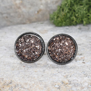 Stalowe kolczyki wkrętki z druzami boho #83