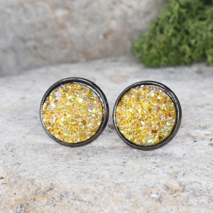 Stalowe kolczyki wkrętki z druzami boho #84