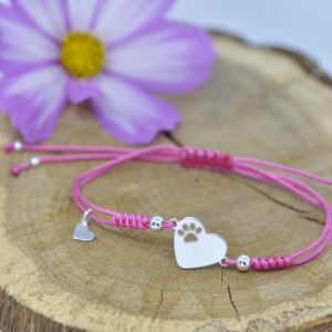 Serce z łapką / łapa - bransoletka, srebro 925