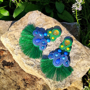 Keilani - zielono niebieskie, długie kolczyki sutasz