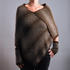 Komplet „ Na chłody”#  Poncho i mitenki#Alpaka i moher