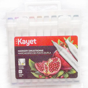 permanentne markery artystyczne 60 kolorów, wodoodporne markery dwustronne 60 sztuk, dwustronne markery kayet, pudełko  dwustronnych markerów 60