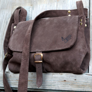 SUROWA BARONOWA Suche Trawy Torebka Na Ramię Skóra Naturalna Zamsz Bury Brąz