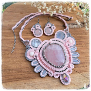 Naszyjnik sutasz soutache Pink różowy kwarc