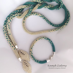 Komplet lariat i bransoletka zielono-srebrne