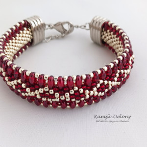 Bransoletka bordowo-srebrna