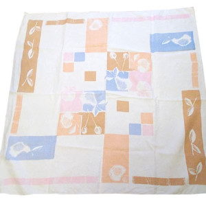 retro obrus z lnu, vintage obrus lniany, len obrus z nadruiem, kwadratowy obrus, duży obrus, prl obrus 125x125