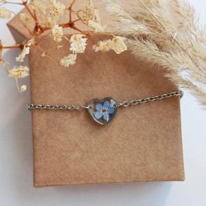 Bransoletka serduszko z niezapominajką kolor srebrny