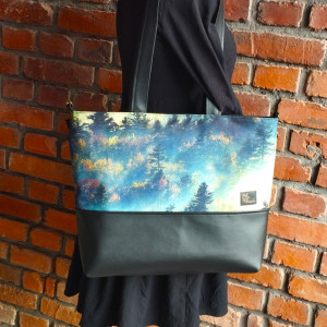 Torebka damska tote bag z zamkiem wzór PORANEK W LESIE