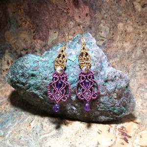 Lira długie lekkie kolczyki Cytryn Ametyst kamienie naturalne srebro Ag925