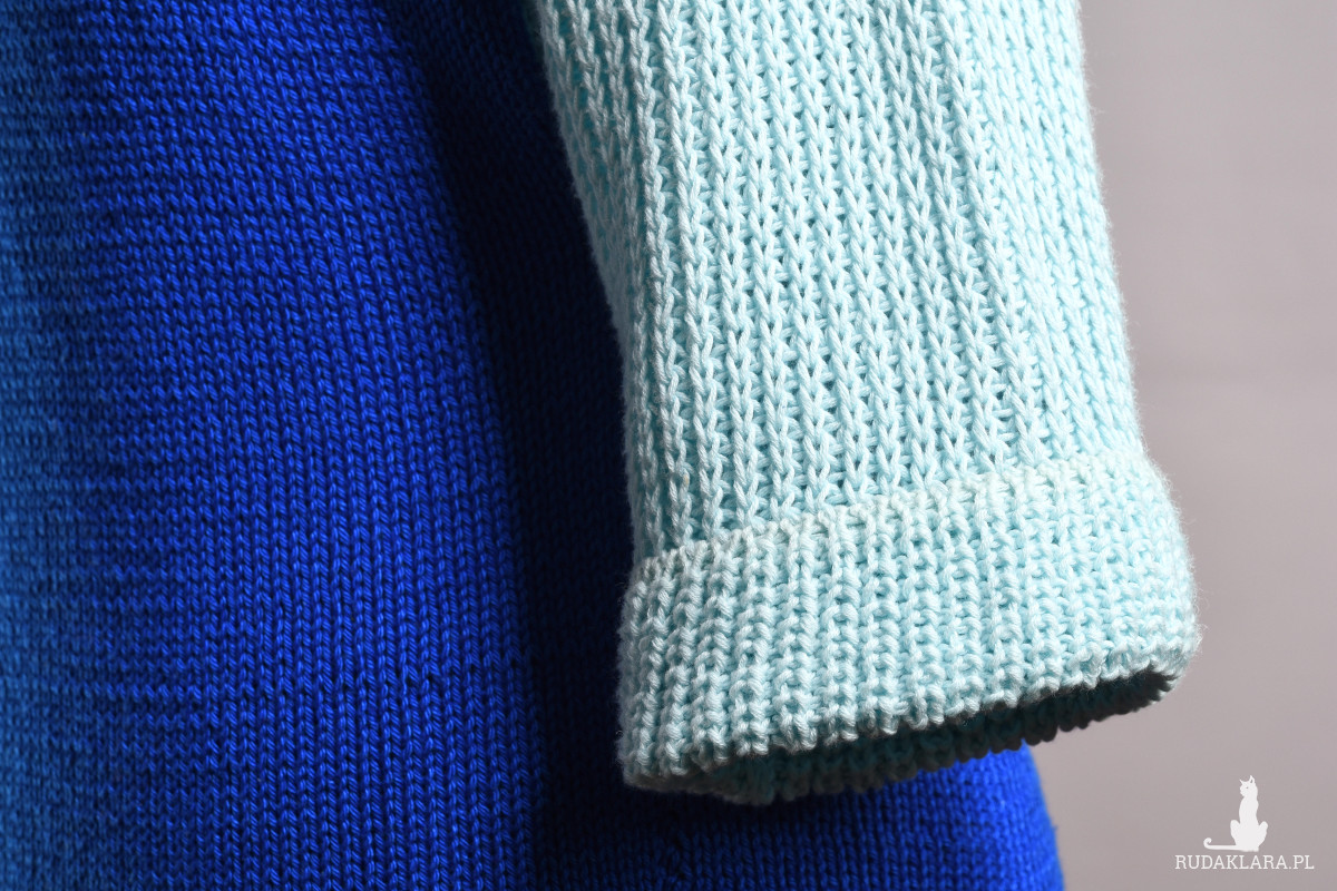 Damska bawełniana bluzka# dwukolorowa# rękawy 3/4# zrobiona ręcznie# zrobiona na drutach#