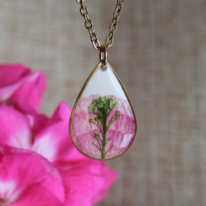 Złota łezka zawieszka złoty wisiorek kwiat naszyjnik żywica z żywicy suszone kwiaty z kwiatami naturalne goździk kobieca dziewczęca