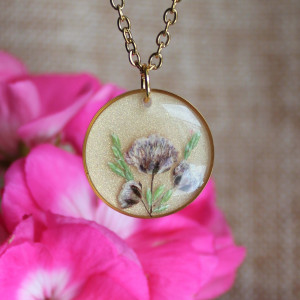 Złota zawieszka złoty wisiorek kwiat naszyjnik żywica z żywicy suszone kwiaty dziewczęcy kobiecy brokatowy