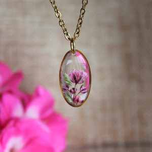 Złota jajowata zawieszka złoty wisiorek kwiat naszyjnik żywica z żywicy suszone kwiaty z kwiatami naturalne różowa kobieca dziewczęca