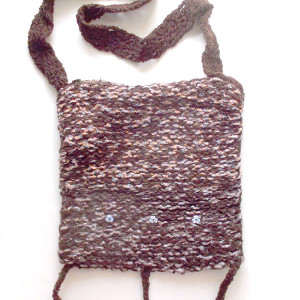 włóczkowa torba na ramię, brązowa torba z włoczki, etno torebka, hippie torba ciemna